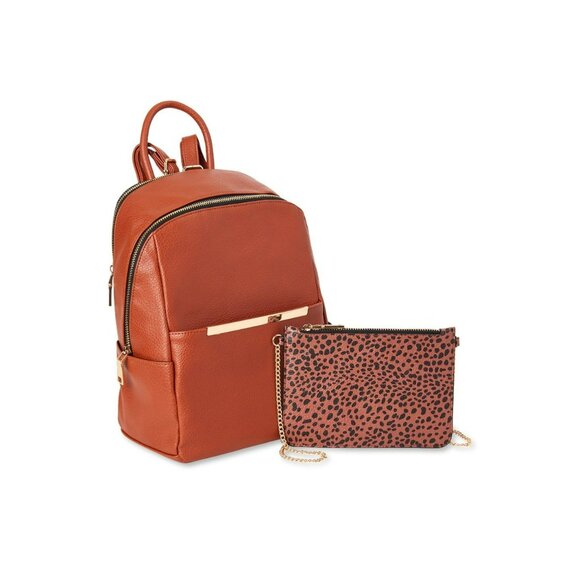 Time and Tru Women’s Brown Faux Leather Backpack Leopard Pouch, 9.75"x4.63"x12" - Picture 5 of 5